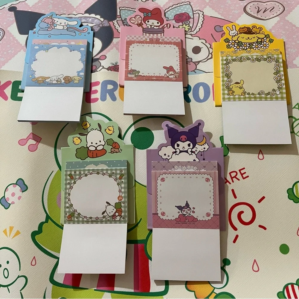 Set of 5 Sanrio Characters 3 Layer Sticky Note Memo Slips with Built-in Holder